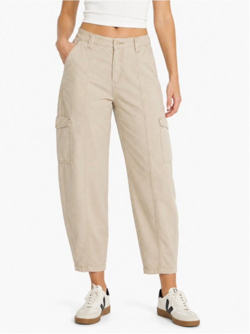 AMERICAN EAGLE Barrel Leg 26.5" Cargo Pants Khaki Tan Sz 4 Stretch Utility Ankle